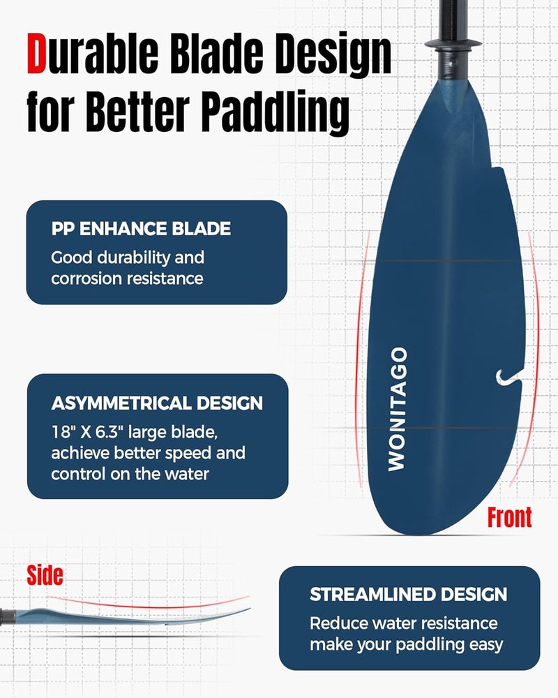 WONITAGO Angler Kayak Paddle with Fiberglass Shaft and Plastic Blade, Floating Adjustable Fihsing Kayak Oar, 220-240 cm/86-94", 240-260 cm/94-102", 260-280 cm/102-110" - Image 4